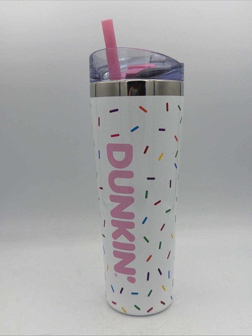 Dunkin 24oz Insulated Stainless Steel Tumbler White Pink with Sprinkles 2024